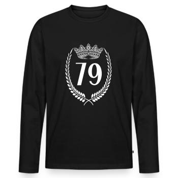 79. Geburtstag Zahl Jubiläum 79 - Männer Premium Bio Langarmshirt - Schwarz - Vorne - Nico (187cm)