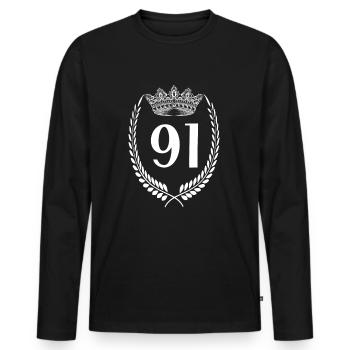 91. Geburtstag Zahl Jubiläum 91 - Männer Premium Bio Langarmshirt - Schwarz - Vorne - Nico (187cm)