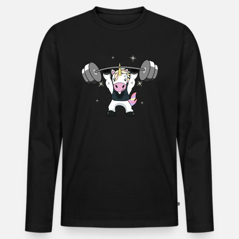 Gewichtheben Einhorn - Männer Premium Bio Langarmshirt - Schwarz