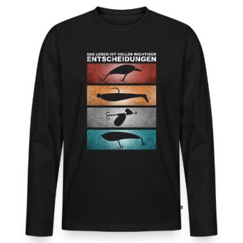 Lustiger Spruch Angeln - Retro Angelköder - Männer Premium Bio Langarmshirt - Schwarz - Vorne - Nico (187cm)