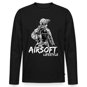 Airsoft / Softair / Softgun / AEG Airsoft Milsim - T-shirt manches longues Premium bio Homme - noir - Devant - Nico (187cm)