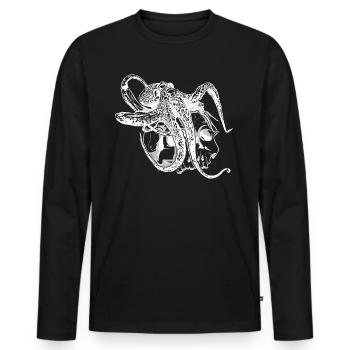 Oktopus Kraken auf einem Totenschädel Geschenk - Männer Premium Bio Langarmshirt - Schwarz - Vorne - Nico (187cm)