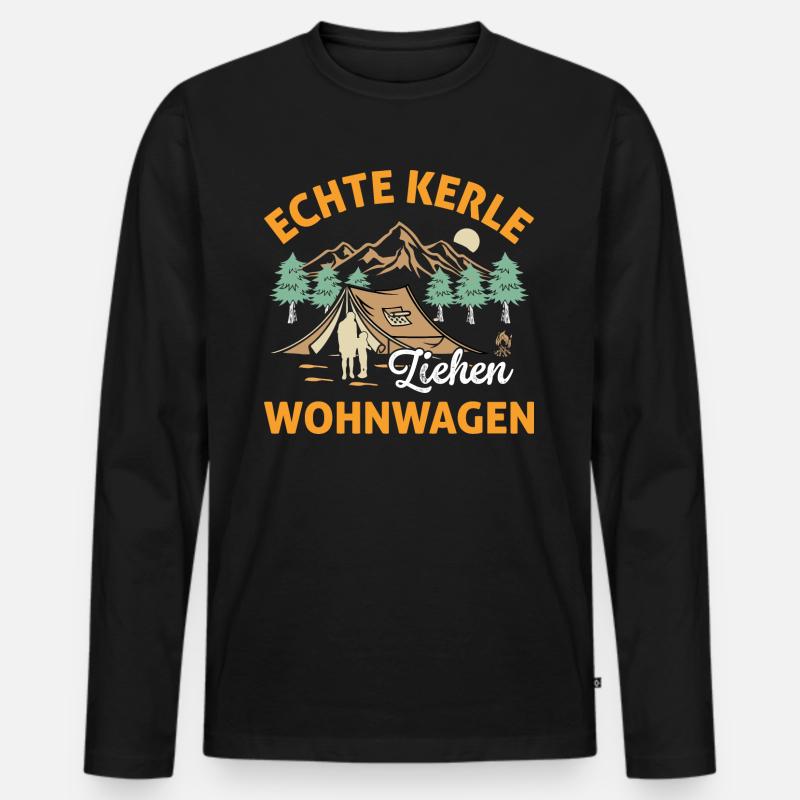 Echte Kerle ziehen Wohnwagen - Männer Premium Bio Langarmshirt - Schwarz