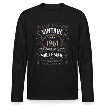 ANNIVERSAIRE PAPA NÉ EN 1961 idée cadeau humour - T-shirt manches longues Premium bio Homme - noir - Devant - Nico (187cm)