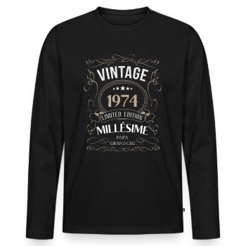 PAPA NÉ EN 1974 ANNIVERSAIRE cadeau humour vin - T-shirt manches longues Premium bio Homme - noir - Devant - Nico (187cm)