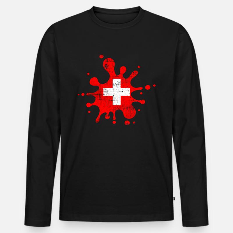 Schweiz - Männer Premium Bio Langarmshirt - Schwarz