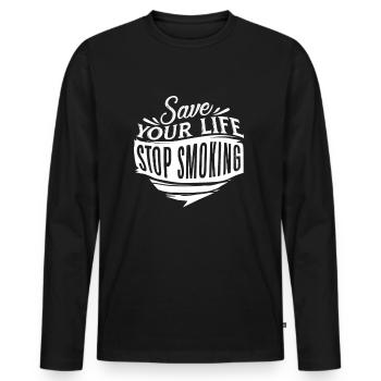 Arrêter de fumer - T-shirt manches longues Premium bio Homme - noir - Devant - Nico (187cm)