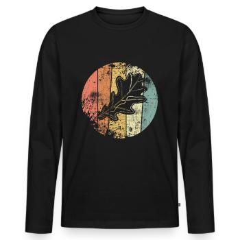 Eiche Eichenblatt Vintage Herbst - Männer Premium Bio Langarmshirt - Schwarz - Vorne - Nico (187cm)