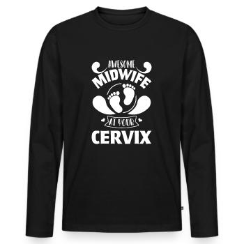 sage-femme - T-shirt manches longues Premium bio Homme - noir - Devant - Nico (187cm)
