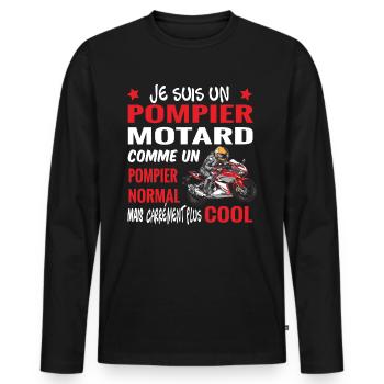 Pompier motard cool. Passion moto armée cadeau - T-shirt manches longues Premium bio Homme - noir - Devant - Nico (187cm)