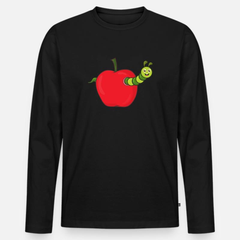 Apfel mit Raupe - Männer Premium Bio Langarmshirt - Schwarz