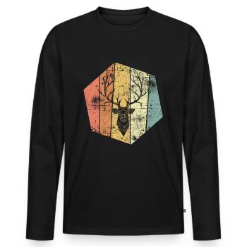 Hirsch vintage - Männer Premium Bio Langarmshirt - Schwarz - Vorne - Nico (187cm)