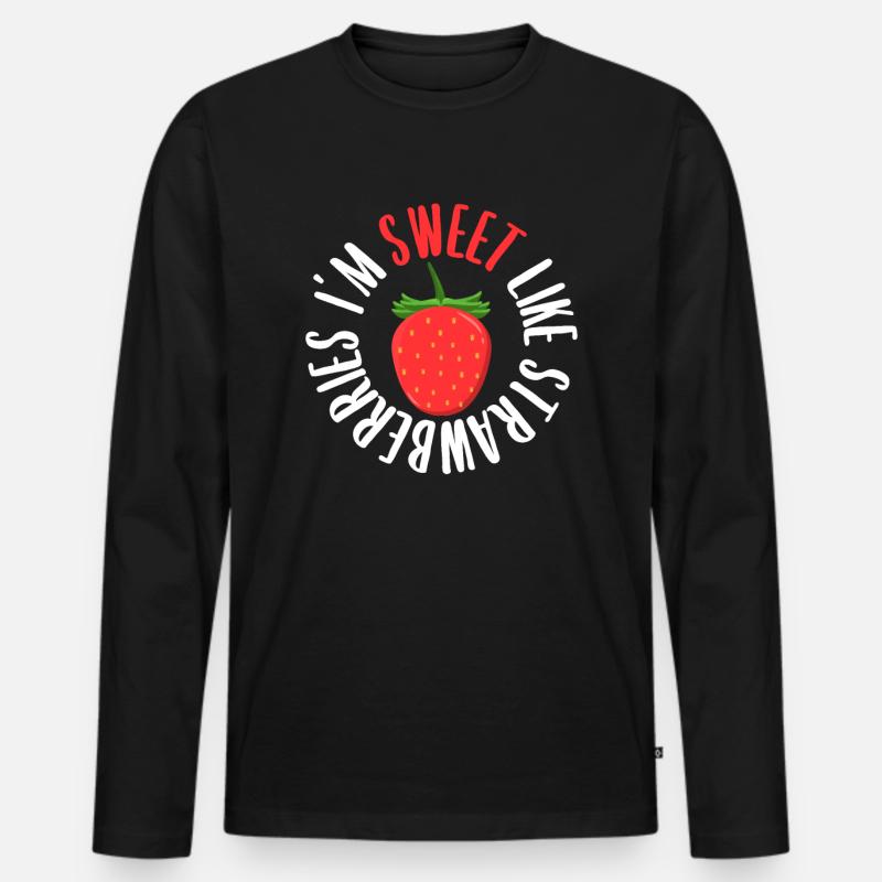 Erdbeere - Männer Premium Bio Langarmshirt - Schwarz