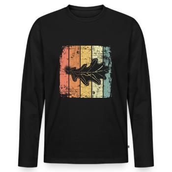 Eiche Blatt vintage - Männer Premium Bio Langarmshirt - Schwarz - Vorne - Nico (187cm)