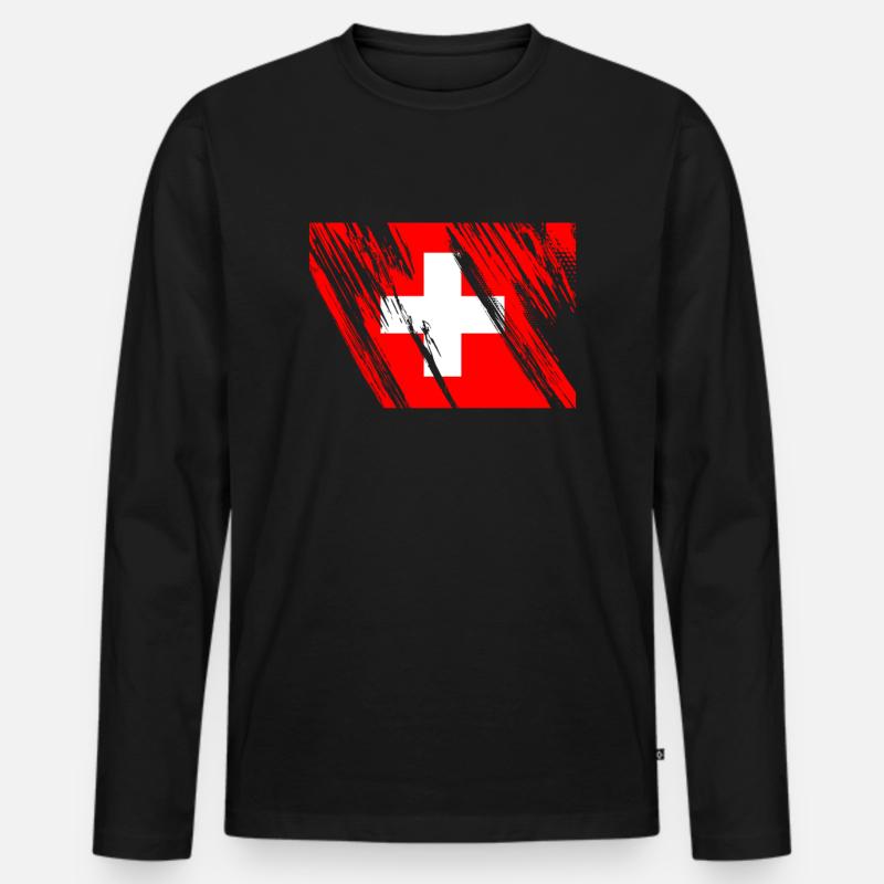 Schweiz - Männer Premium Bio Langarmshirt - Schwarz