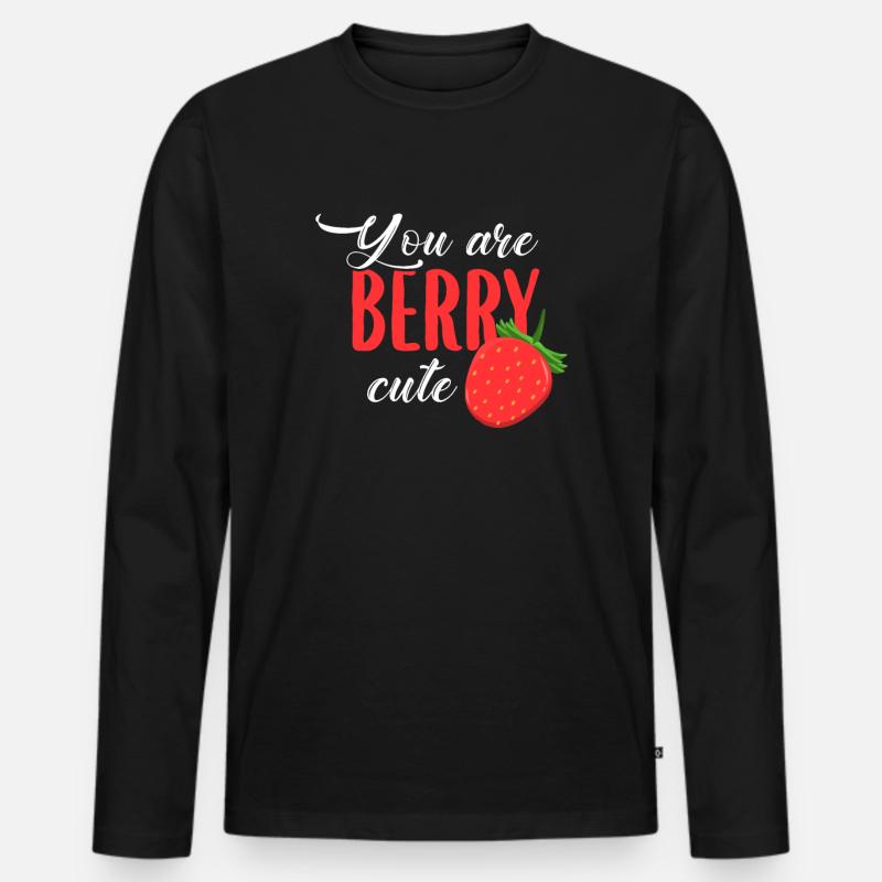 Erdbeere - Männer Premium Bio Langarmshirt - Schwarz