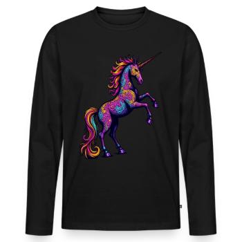Neon Pattern Unicorn – Colorful Fantasy Magic - Men's Premium Organic Long Sleeve Shirt - black - Front - Nico (187cm)