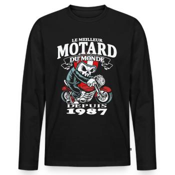 Le meilleur motard du monde depuis 1987 - T-shirt manches longues Premium bio Homme - noir - Devant - Nico (187cm)
