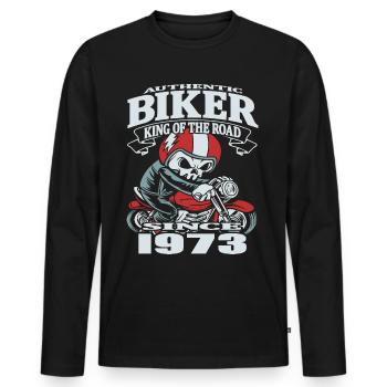 Motard depuis 1973 - T-shirt manches longues Premium bio Homme - noir - Devant - Nico (187cm)
