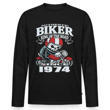 Biker since 1974 - Men's Premium Organic Long Sleeve Shirt - black - Front - Nico (187cm)