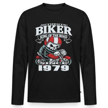 Biker seit 1979 - Männer Premium Bio Langarmshirt - Schwarz - Vorne - Nico (187cm)