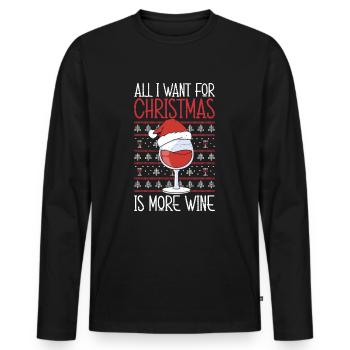Alles, was ich zu Weihnachten will, ist mehr Wein - Männer Premium Bio Langarmshirt - Schwarz - Vorne - Nico (187cm)