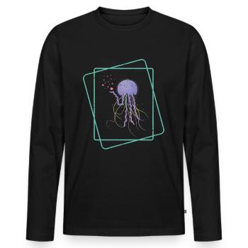 Mignon Méduse Coeur Sous-marin Amoureux des animaux marins - T-shirt manches longues Premium bio Homme - noir - Devant - Nico (187cm)