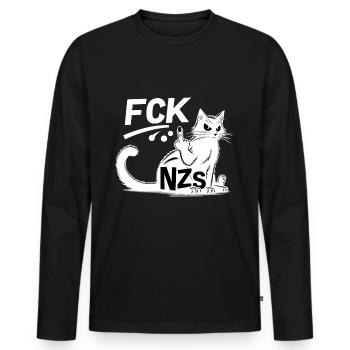 FCK NZS Statement Mit Stolzer Katze - Männer Premium Bio Langarmshirt - Schwarz - Vorne - Nico (187cm)