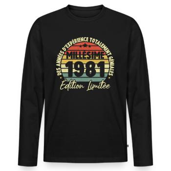 Cadeau D'anniversaire Millésime Fabriqué en 1981 - T-shirt manches longues Premium bio Homme - noir - Devant - Nico (187cm)