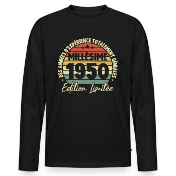 Cadeau D'anniversaire Millésime Fabriqué en 1950 - T-shirt manches longues Premium bio Homme - noir - Devant - Nico (187cm)