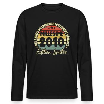Cadeau D'anniversaire Millésime Fabriqué en 2010 - T-shirt manches longues Premium bio Homme - noir - Devant - Nico (187cm)