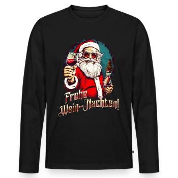 Frohe Wein-Nachten! Lustiger Weihnachtsmann - Männer Premium Bio Langarmshirt - Schwarz - Vorne - Nico (187cm)
