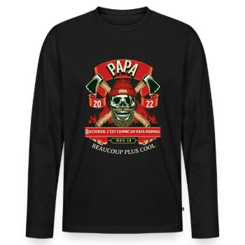 Papa bucheron cadeau fête des pères cool humour - T-shirt manches longues Premium bio Homme - noir - Devant - Nico (187cm)