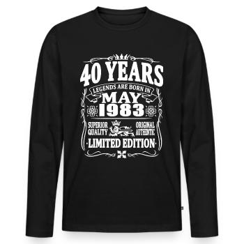 40 years old - Born in May 1983 - Men's Premium Organic Long Sleeve Shirt - black - Front - Nico (187cm)