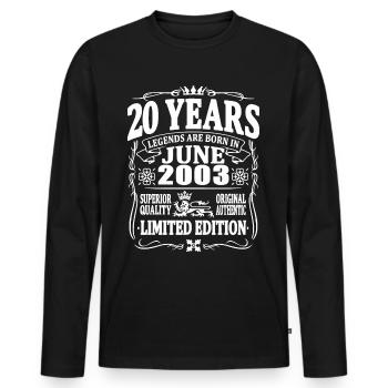 Legends are born in june 2003 - 20 years old - Men's Premium Organic Long Sleeve Shirt - black - Front - Nico (187cm)