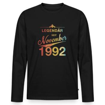 Legendary 30th birthday November 1992 Volume 92 - Men's Premium Organic Long Sleeve Shirt - black - Front - Nico (187cm)