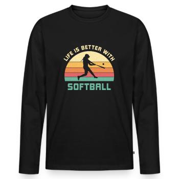 Leben ist besser mit Softball Spruch Geschenk - Männer Premium Bio Langarmshirt - Schwarz - Vorne - Nico (187cm)