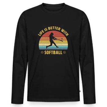Leben ist besser mit Softball Spruch Geschenk - Männer Premium Bio Langarmshirt - Schwarz - Vorne - Nico (187cm)