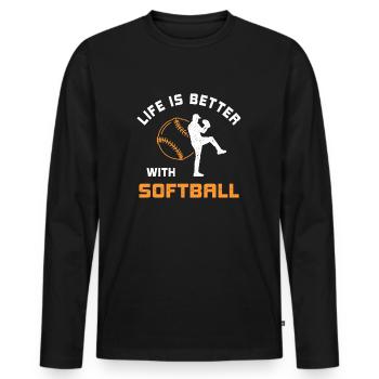 Leben ist besser mit Softball Spruch Geschenk - Männer Premium Bio Langarmshirt - Schwarz - Vorne - Nico (187cm)