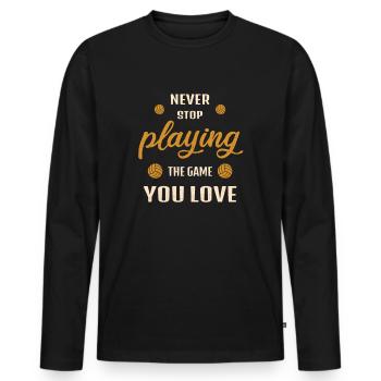 Volleyball Dicton Ne jamais arrêter de jouer au jeu - T-shirt manches longues Premium bio Homme - noir - Devant - Nico (187cm)