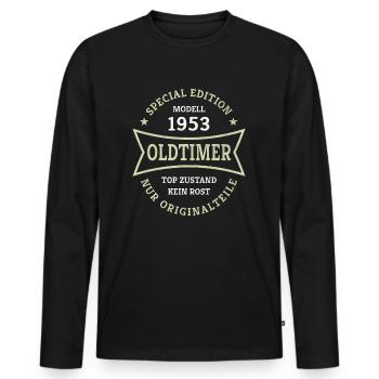 Oldtimer 70. Geburtstag Jahrgang 1953 Geschenkidee - Männer Premium Bio Langarmshirt - Schwarz - Vorne - Nico (187cm)