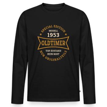Oldtimer 70. Geburtstag Jahrgang 1953 Geschenkidee - Männer Premium Bio Langarmshirt - Schwarz - Vorne - Nico (187cm)