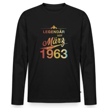 60. Geburtstag Legendär März 1963 Jahrgang 63 - Männer Premium Bio Langarmshirt - Schwarz - Vorne - Nico (187cm)