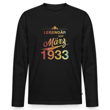 90. Geburtstag Legendär März 1933 Jahrgang 33 - Männer Premium Bio Langarmshirt - Schwarz - Vorne - Nico (187cm)