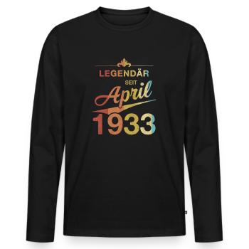 90. Geburtstag Legendär April 1933 Jahrgang 33 - Männer Premium Bio Langarmshirt - Schwarz - Vorne - Nico (187cm)
