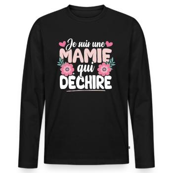 Je suis une mamie qui déchire - T-shirt manches longues Premium bio Homme - noir - Devant - Nico (187cm)
