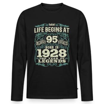 95 years - born the year of legends 1928 - Men's Premium Organic Long Sleeve Shirt - black - Front - Nico (187cm)
