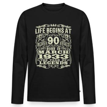 März 1933 - 90 Jahre alt - 90. Geburtstag - Männer Premium Bio Langarmshirt - Schwarz - Vorne - Nico (187cm)