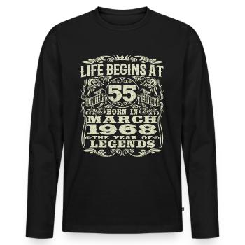 März 1968 - 55 Jahre alt - 55. Geburtstag - Männer Premium Bio Langarmshirt - Schwarz - Vorne - Nico (187cm)