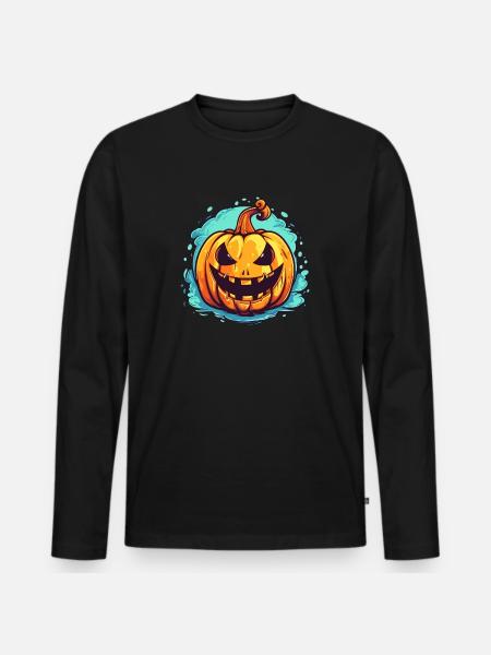 Kürbis Halloween - Männer Premium Bio Langarmshirt - Schwarz